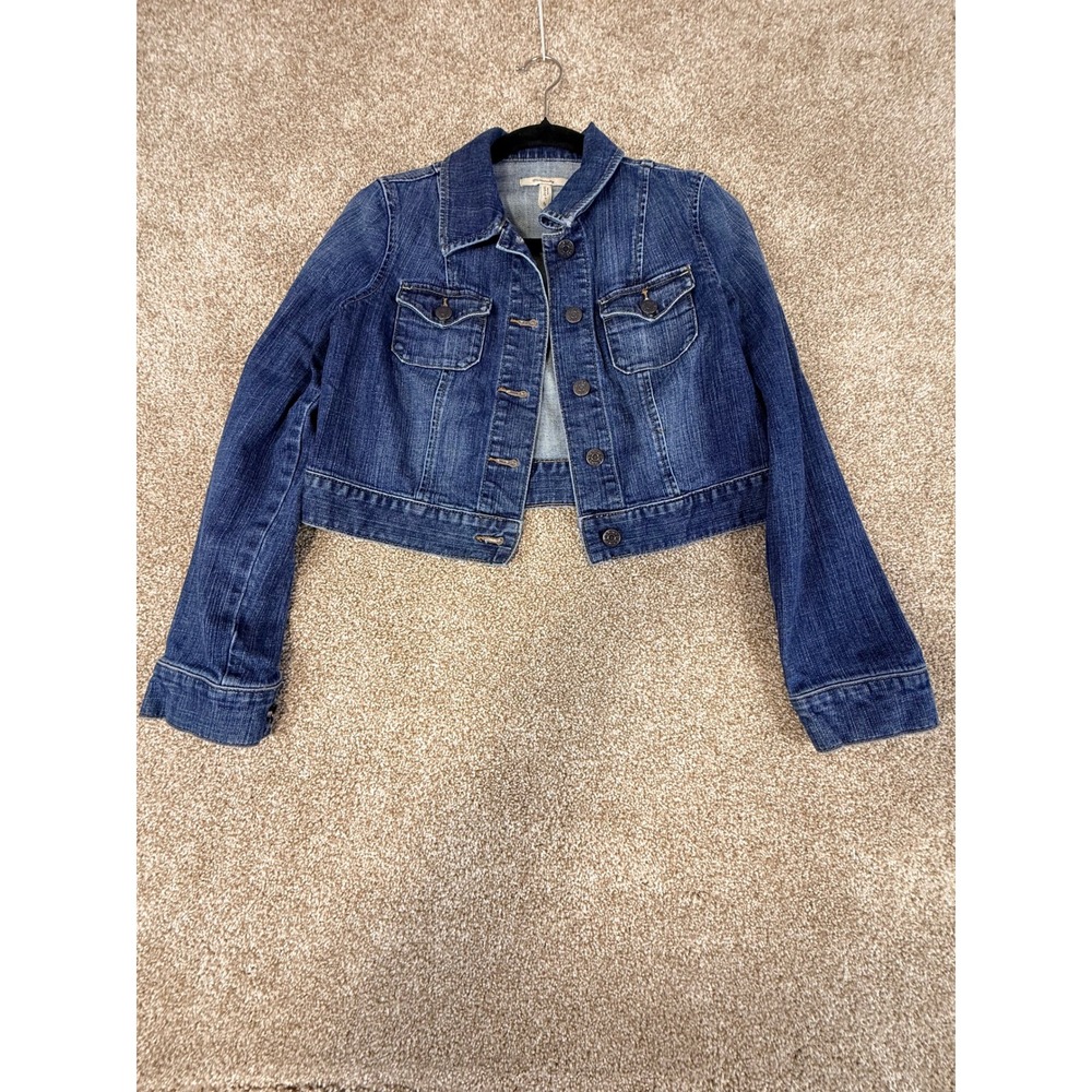 Old Navy Maternity Cropped Denim Jacket Blue Medium Wash XS Pregnancy Fall Layer